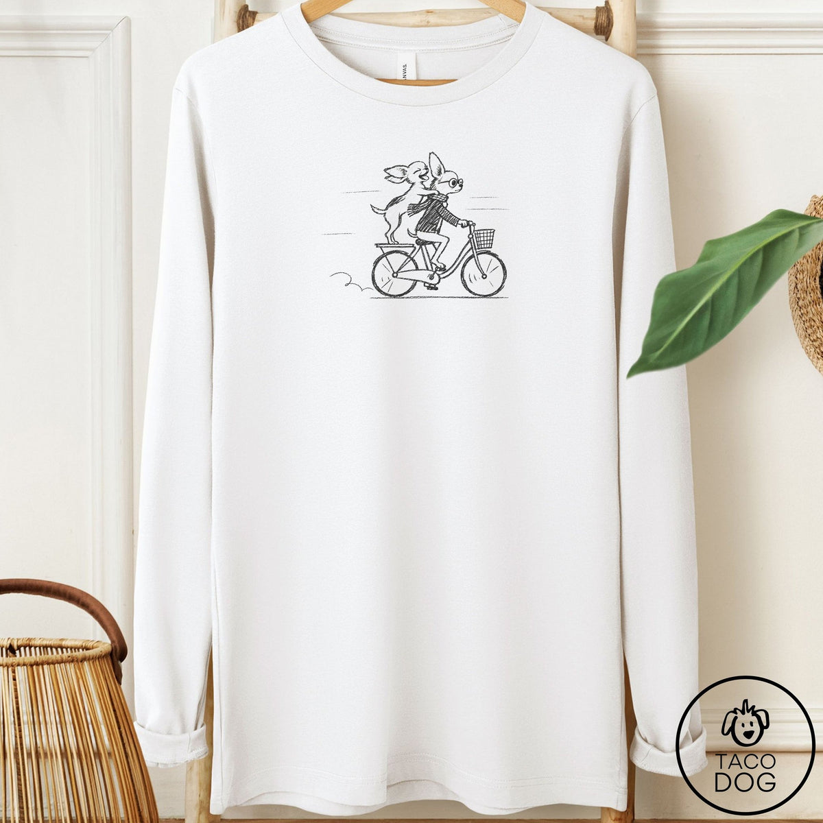 Chihuahua Carpool Long Sleeve Tee White Taco-Dog