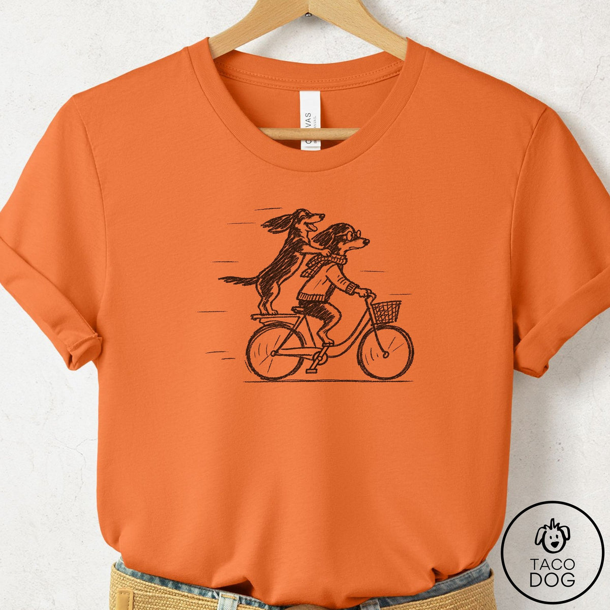 Dachshund Carpool T-Shirt Burnt Orange Taco-Dog