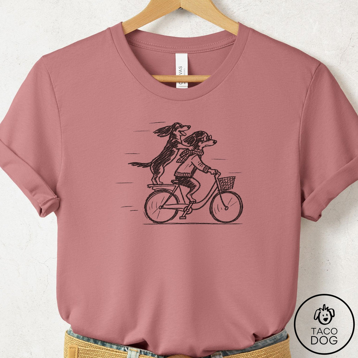 Dachshund Carpool T-Shirt Mauve Taco-Dog