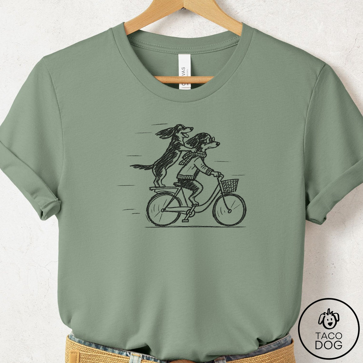 Dachshund Carpool T-Shirt Sage Taco-Dog