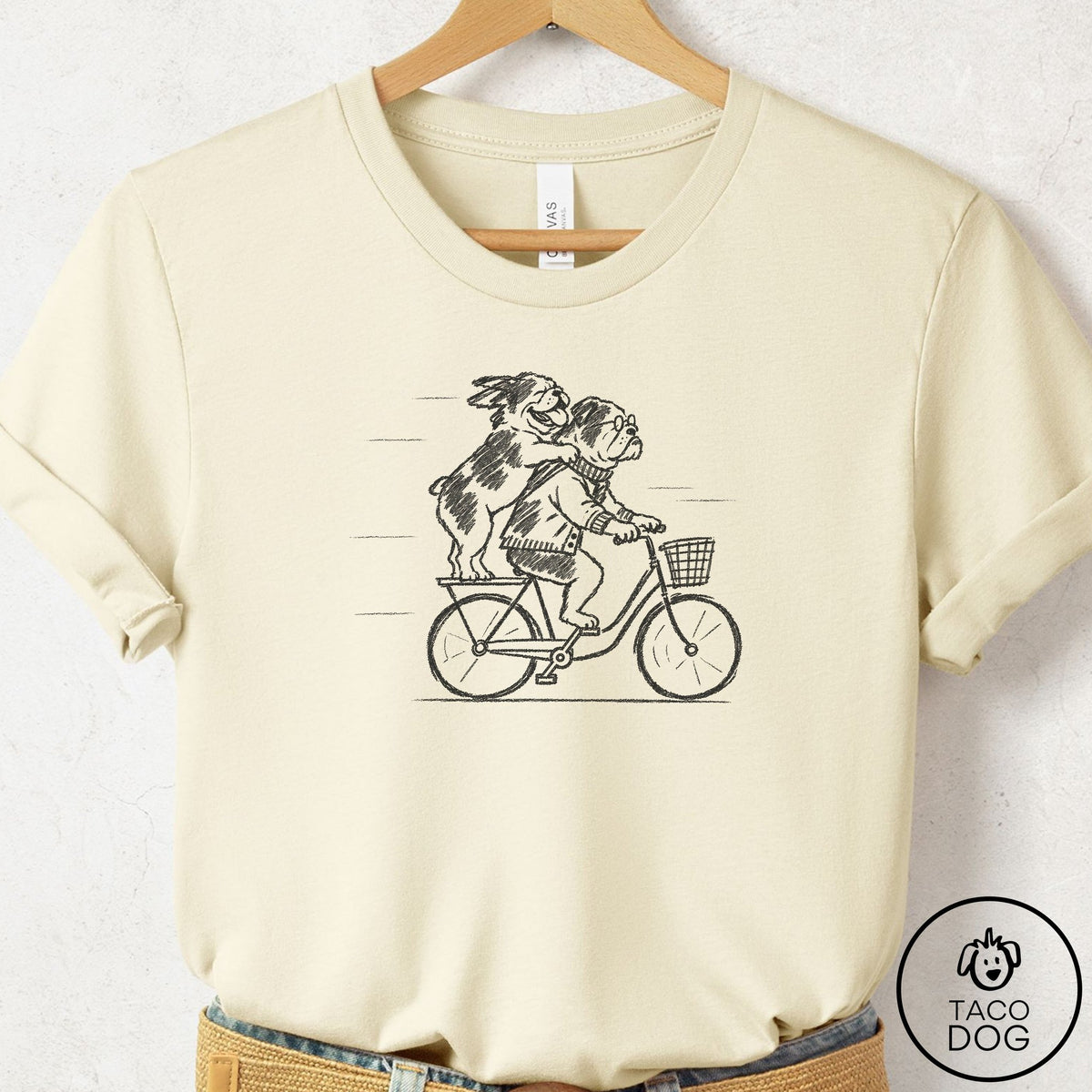 English Bulldog Carpool T-Shirt Natural Taco-Dog