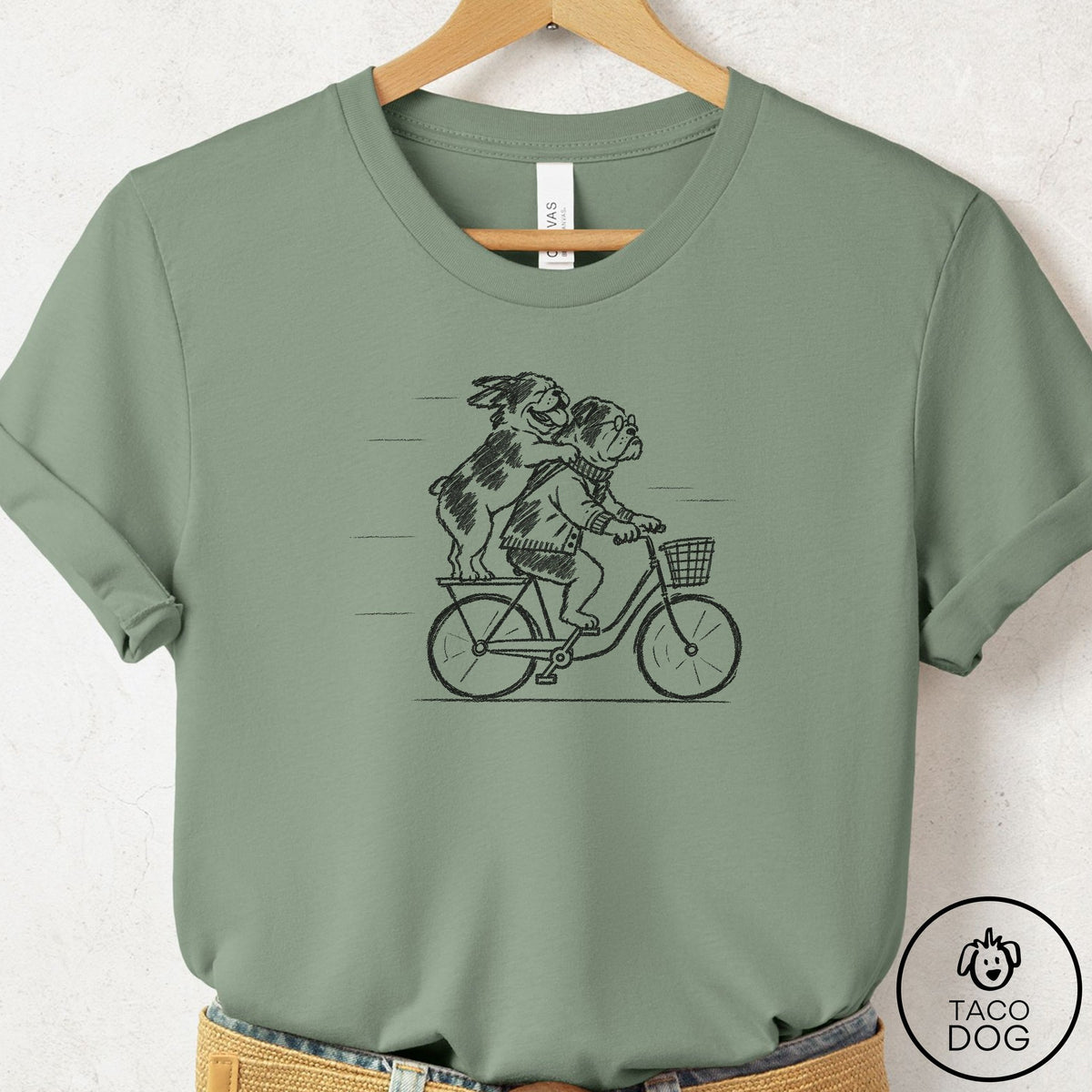 English Bulldog Carpool T-Shirt Sage Taco-Dog