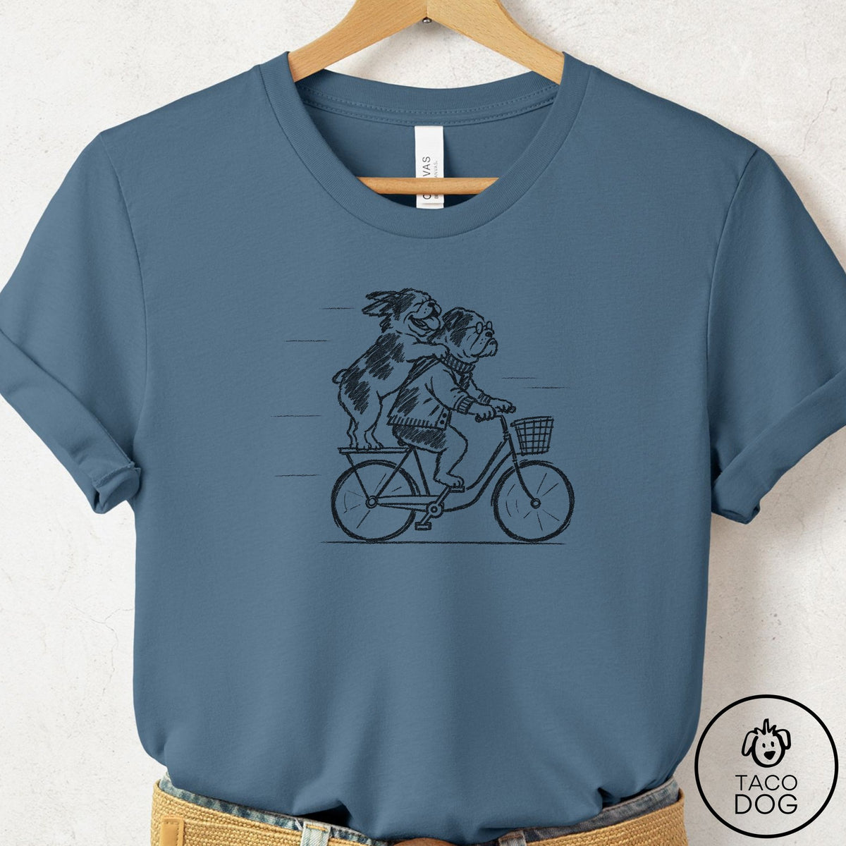 English Bulldog Carpool T-Shirt Steel Blue Taco-Dog