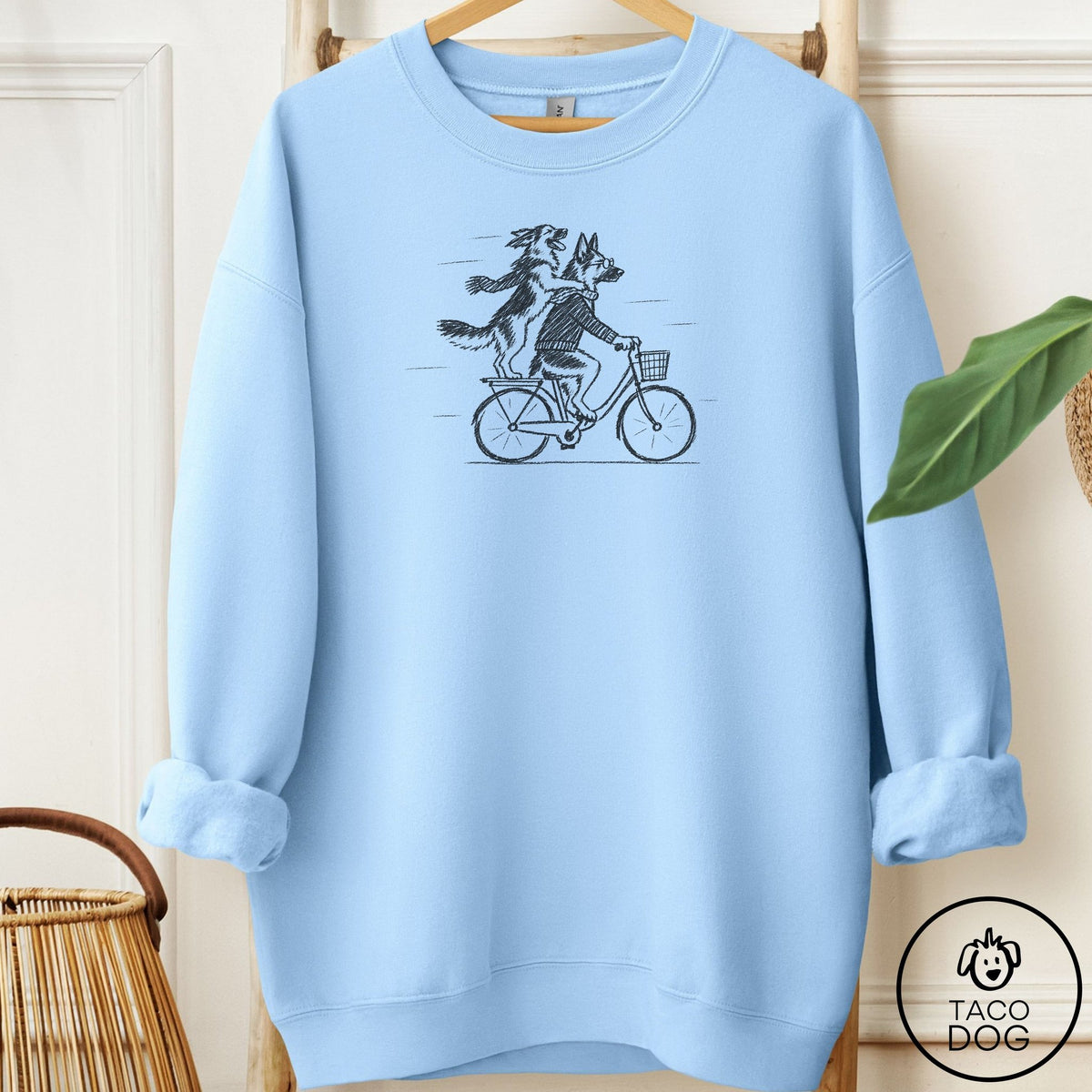 German Shepherd Carpool Sweatshirt Light Blue Taco-Dog