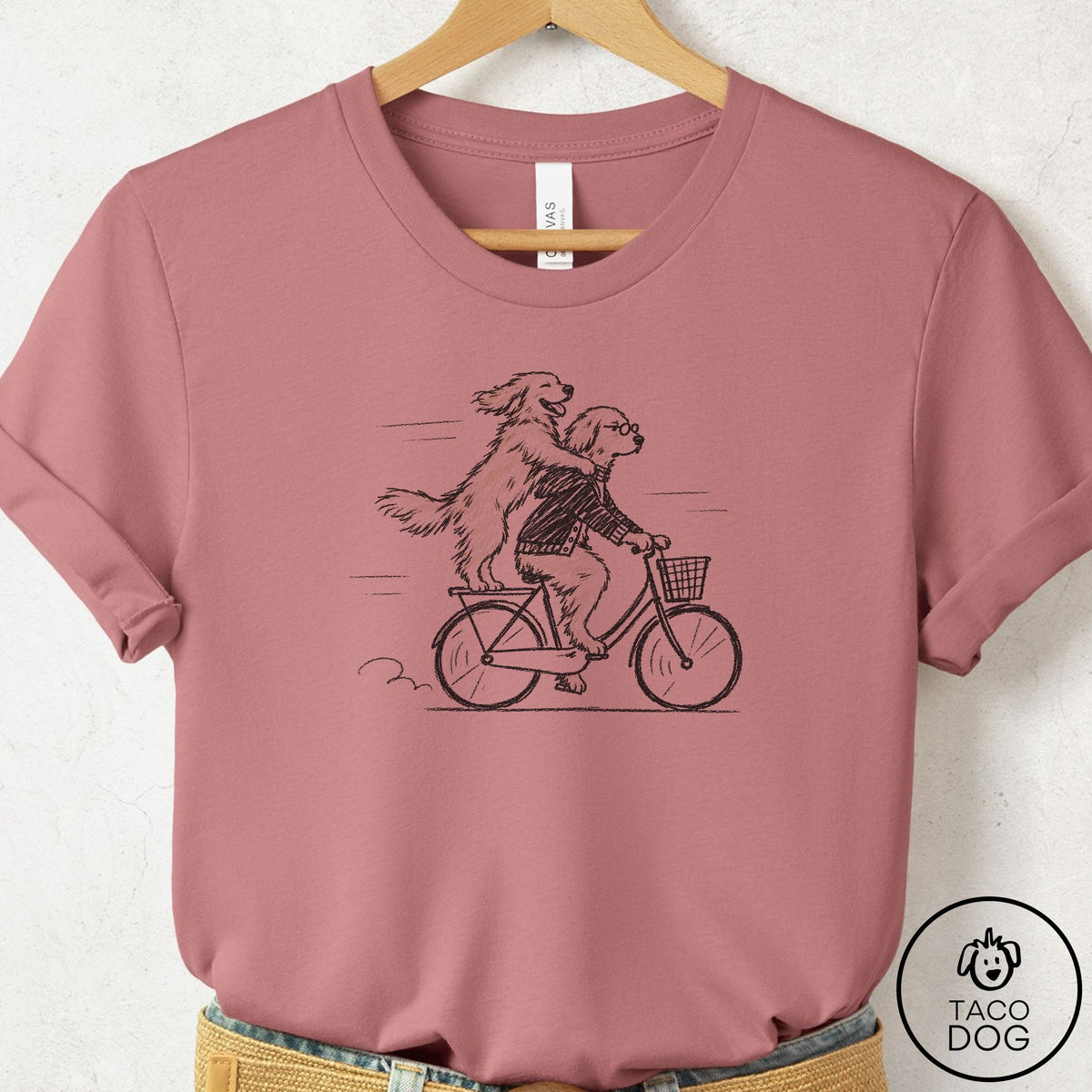 Golden Retriever Carpool T-Shirt Mauve Taco-Dog