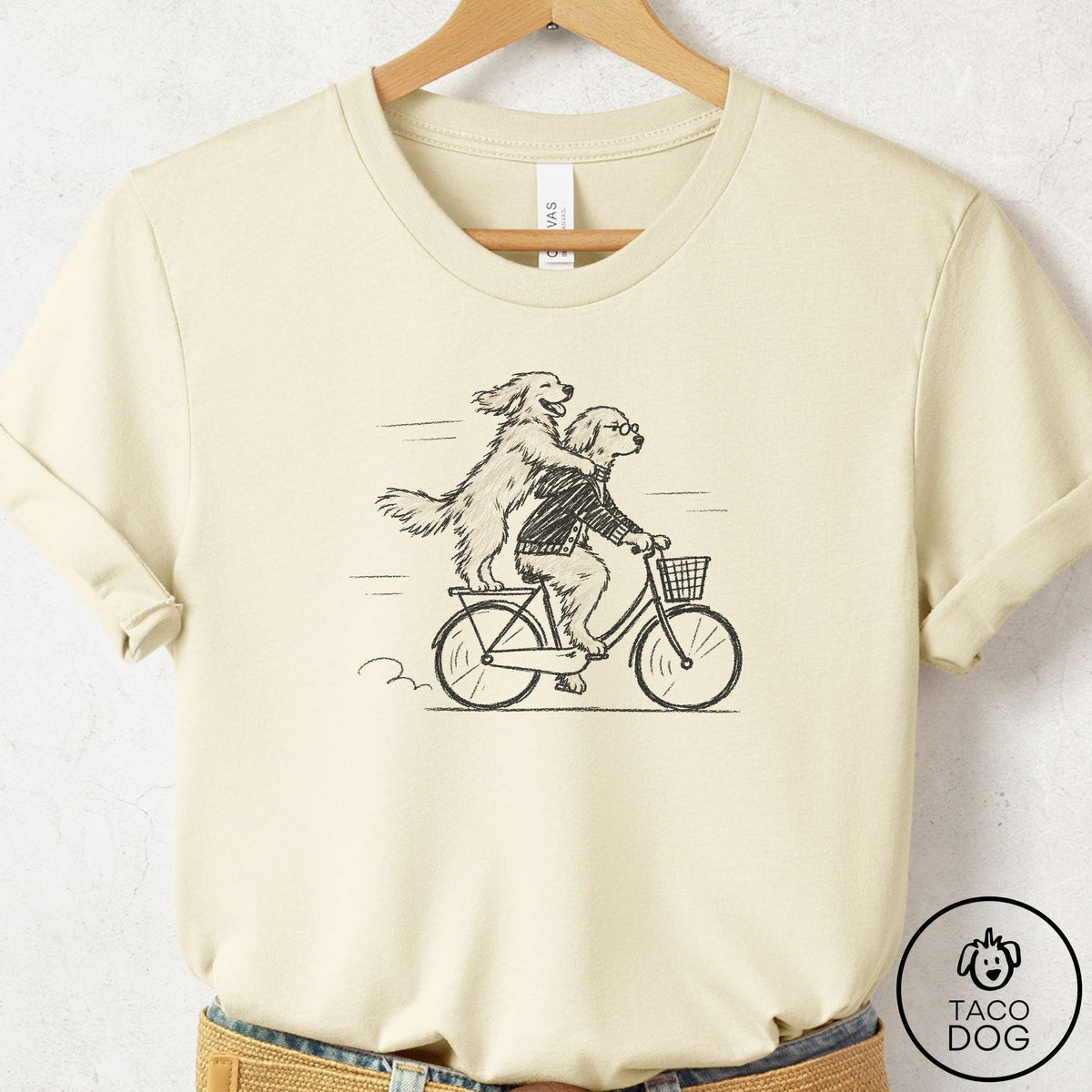 Golden Retriever Carpool T-Shirt Natural Taco-Dog