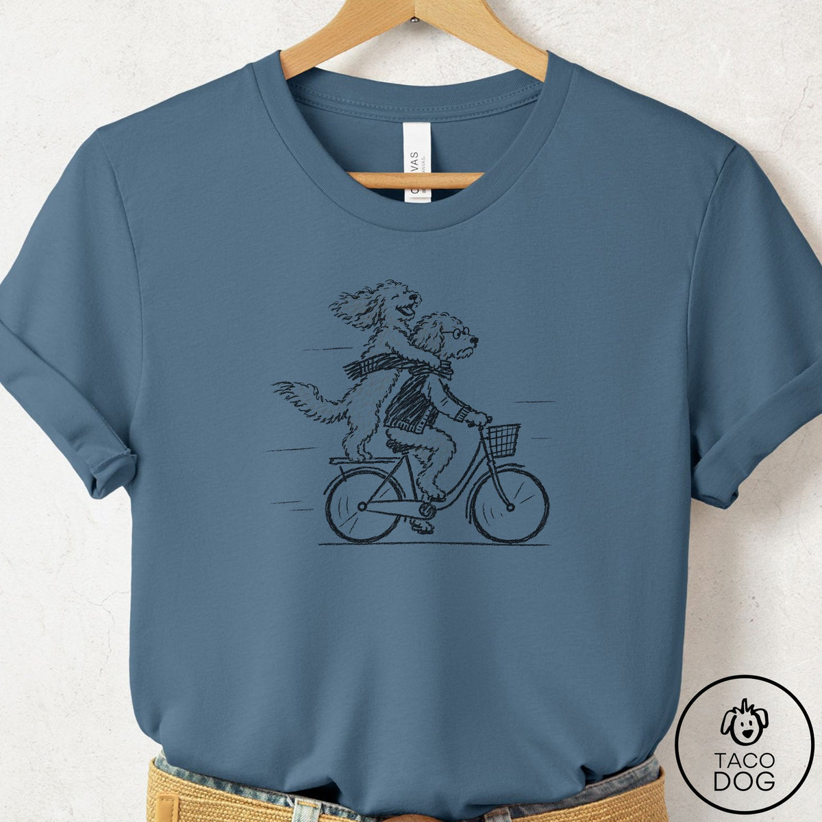 Doodle Carpool T-Shirt Steel Blue Taco-Dog