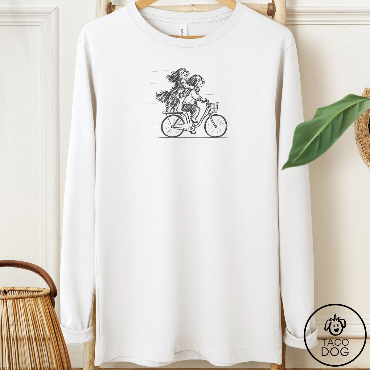 Havanese Carpool Long Sleeve Tee White Taco-Dog