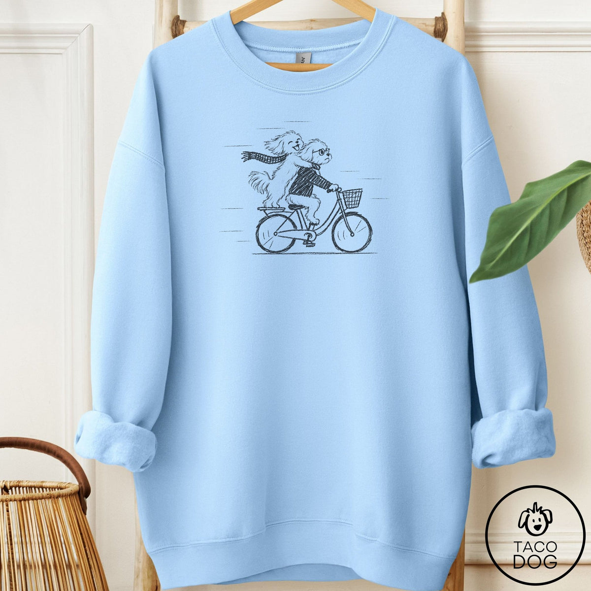 Maltese Carpool Sweatshirt Light Blue Taco-Dog