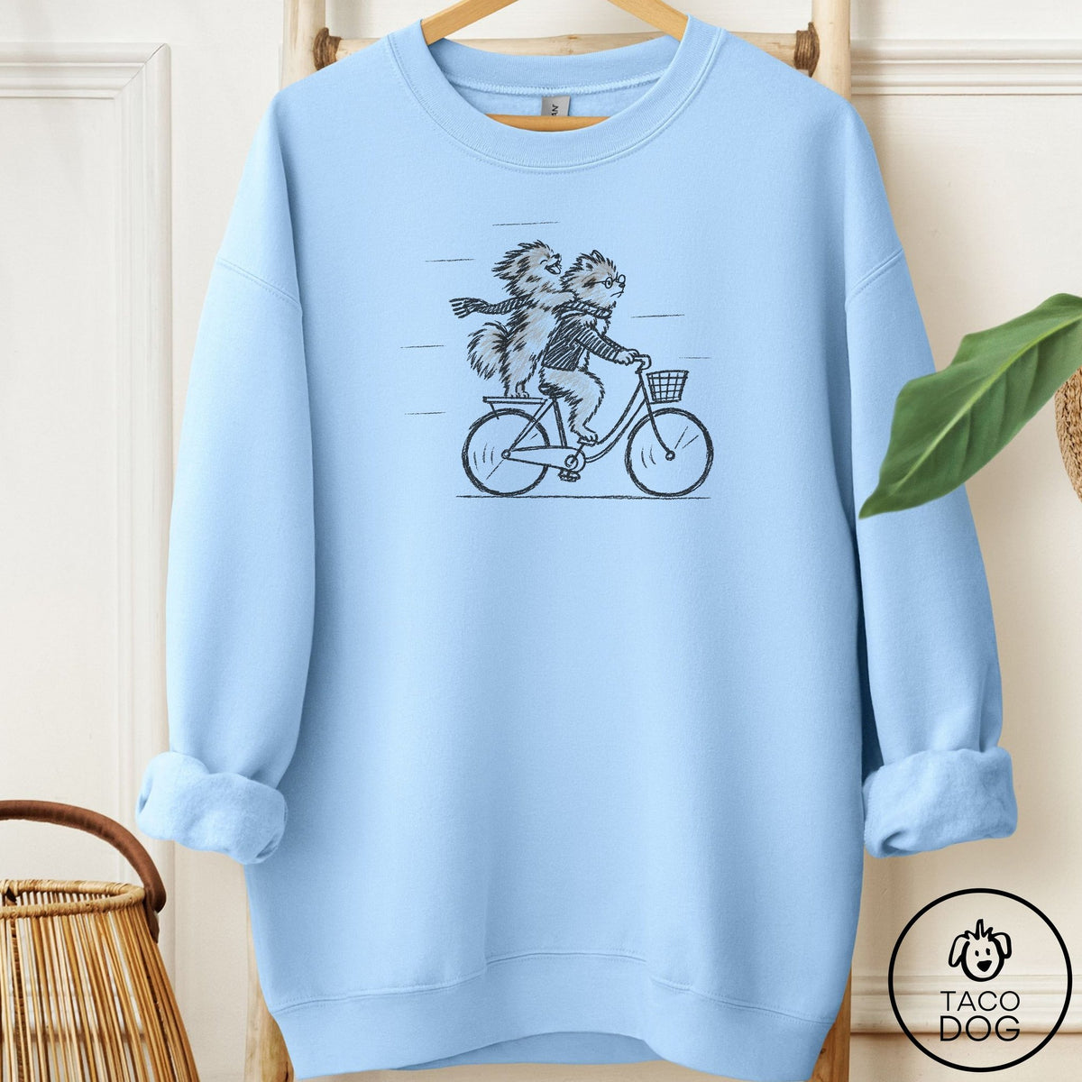 Pomeranian Carpool Sweatshirt Light Blue Taco-Dog