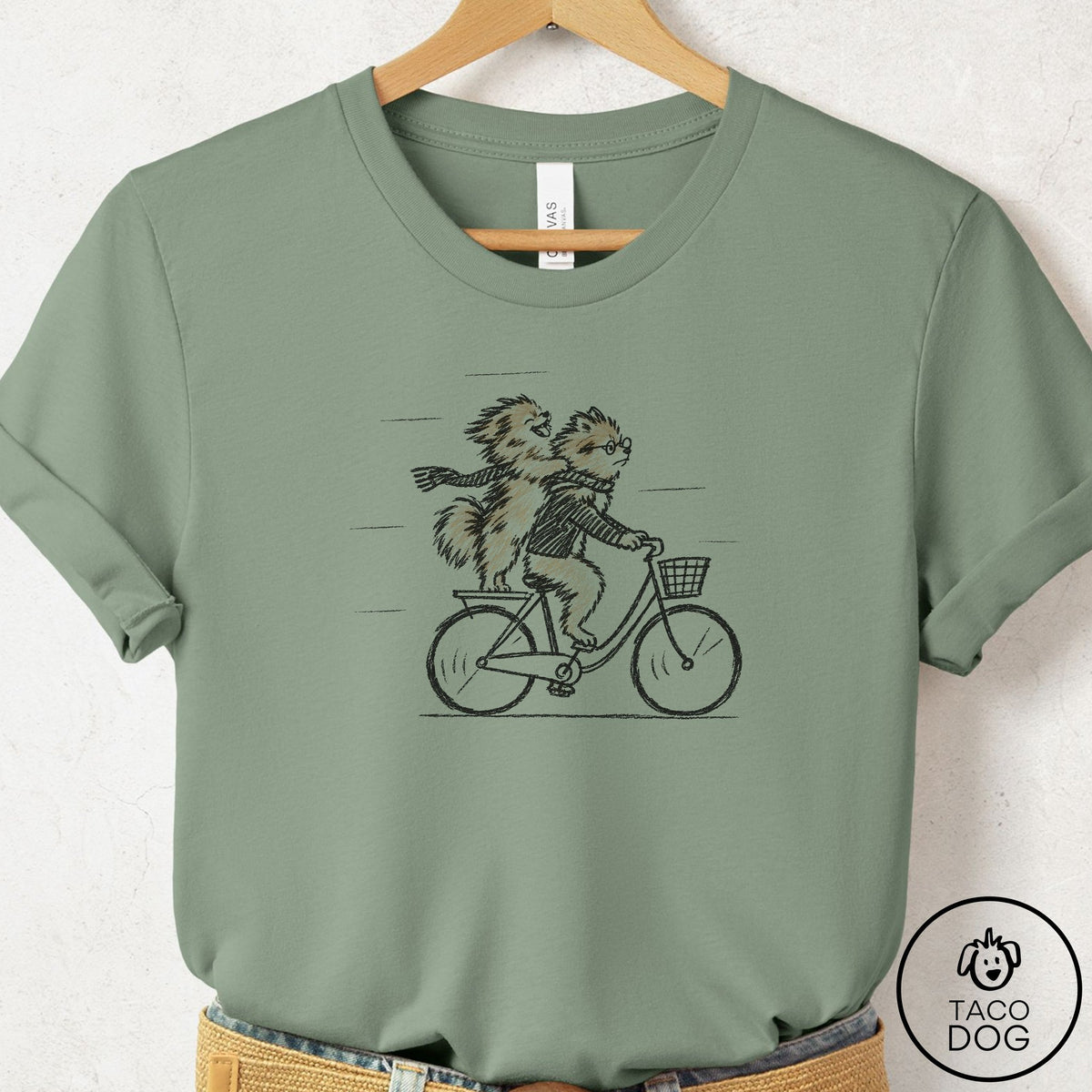 Pomeranian Carpool T-Shirt Sage Taco-Dog