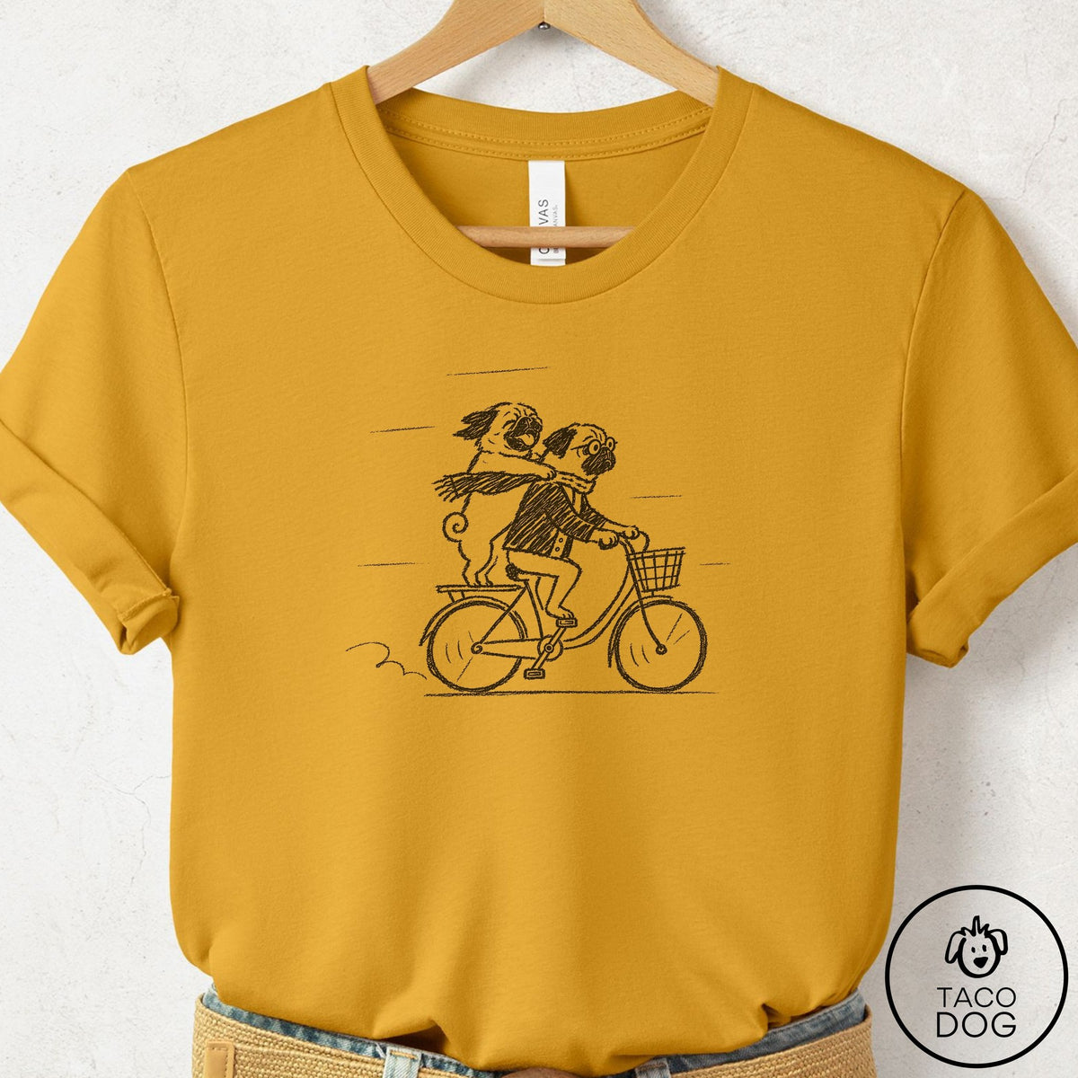 Pug Carpool T-Shirt Mustard Taco-Dog