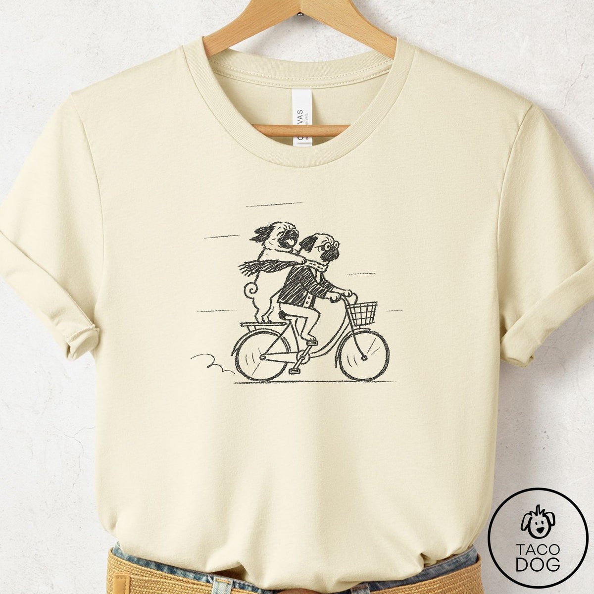 Pug Carpool T-Shirt Natural Taco-Dog
