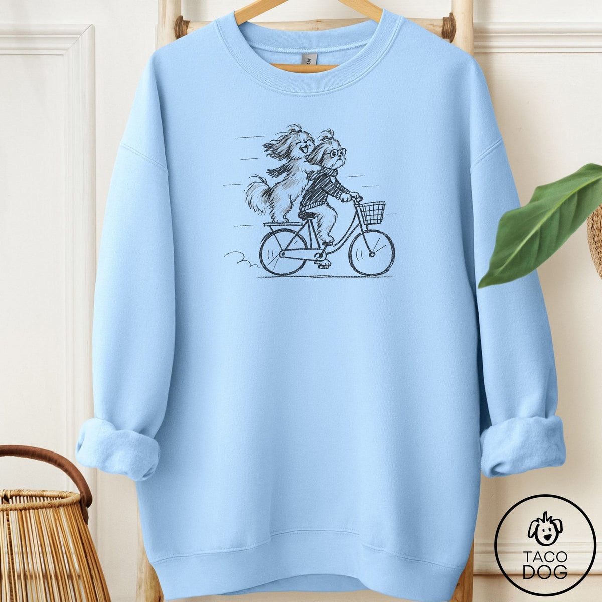 Shih Tzu Carpool Sweatshirt Light Blue Taco-Dog
