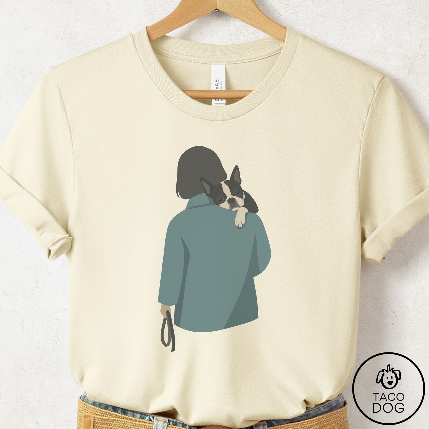 Boston Terrier Carry T-Shirt Natural Taco-Dog