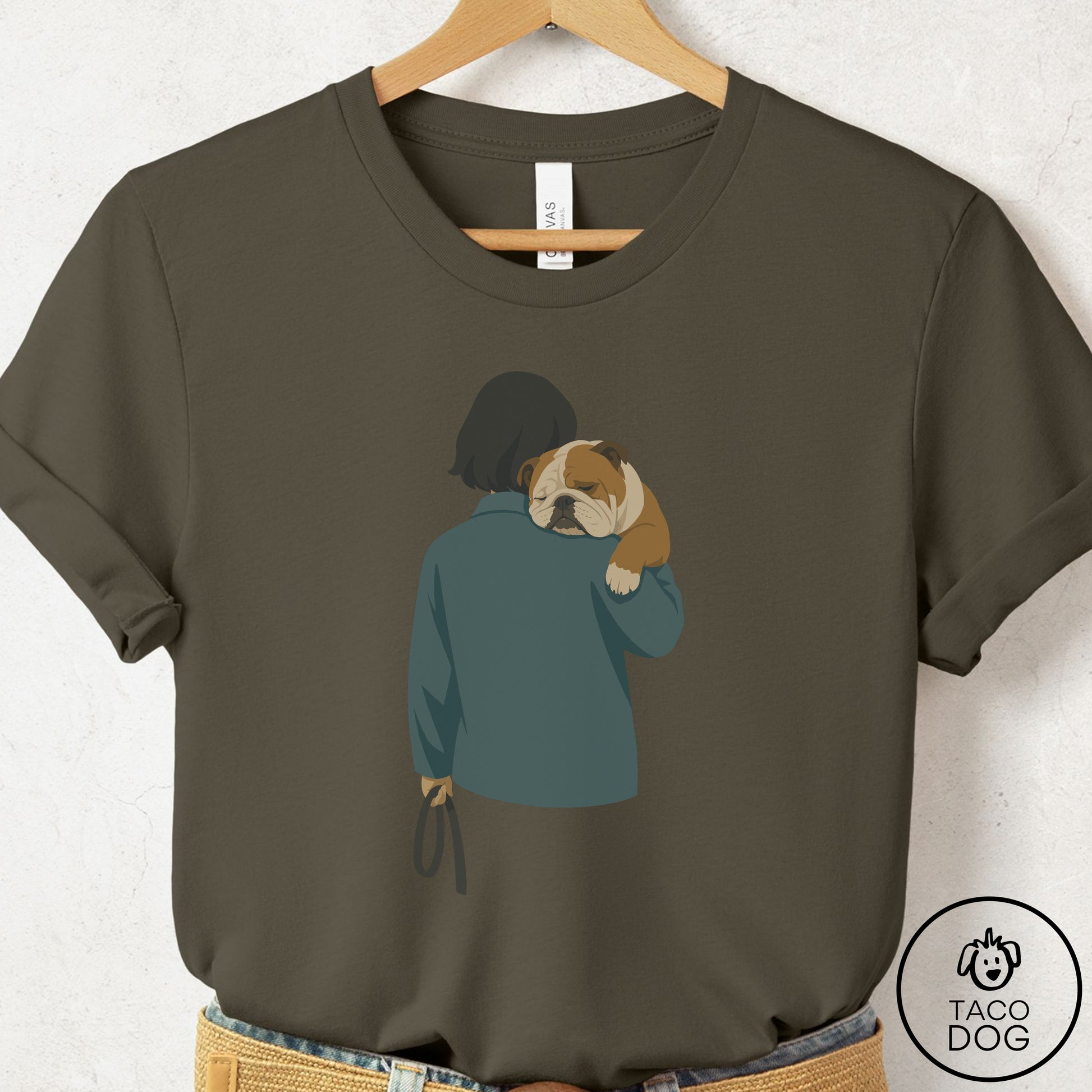 English Bulldog Carry T-Shirt Army Taco-Dog