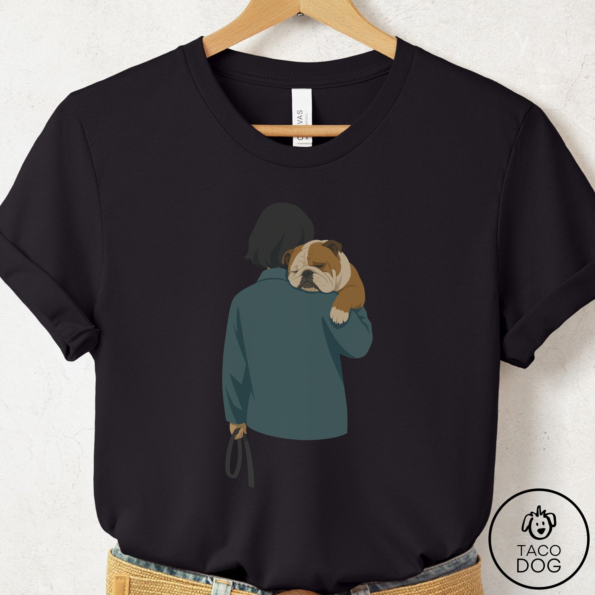 English Bulldog Carry T-Shirt Black Taco-Dog