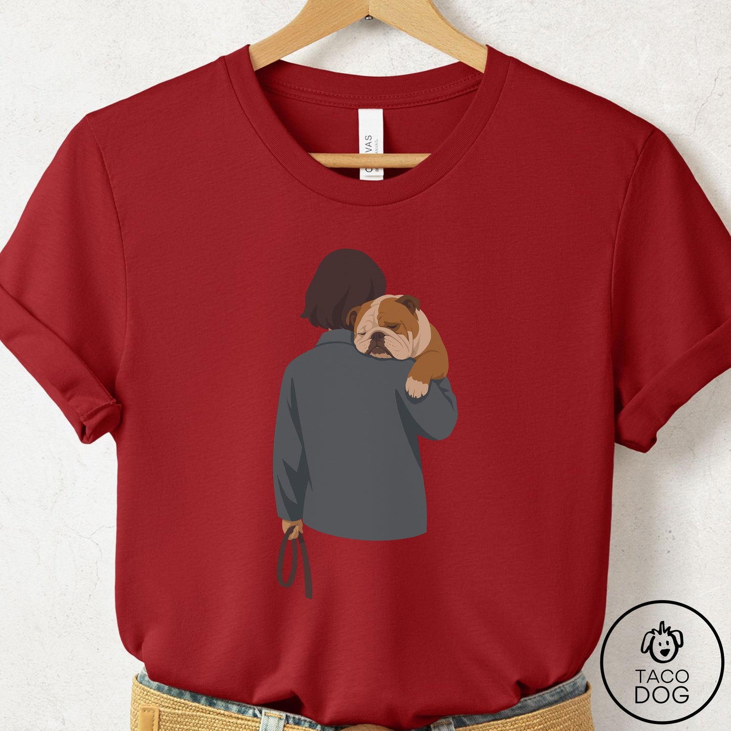 English Bulldog Carry T-Shirt Canvas Red Taco-Dog