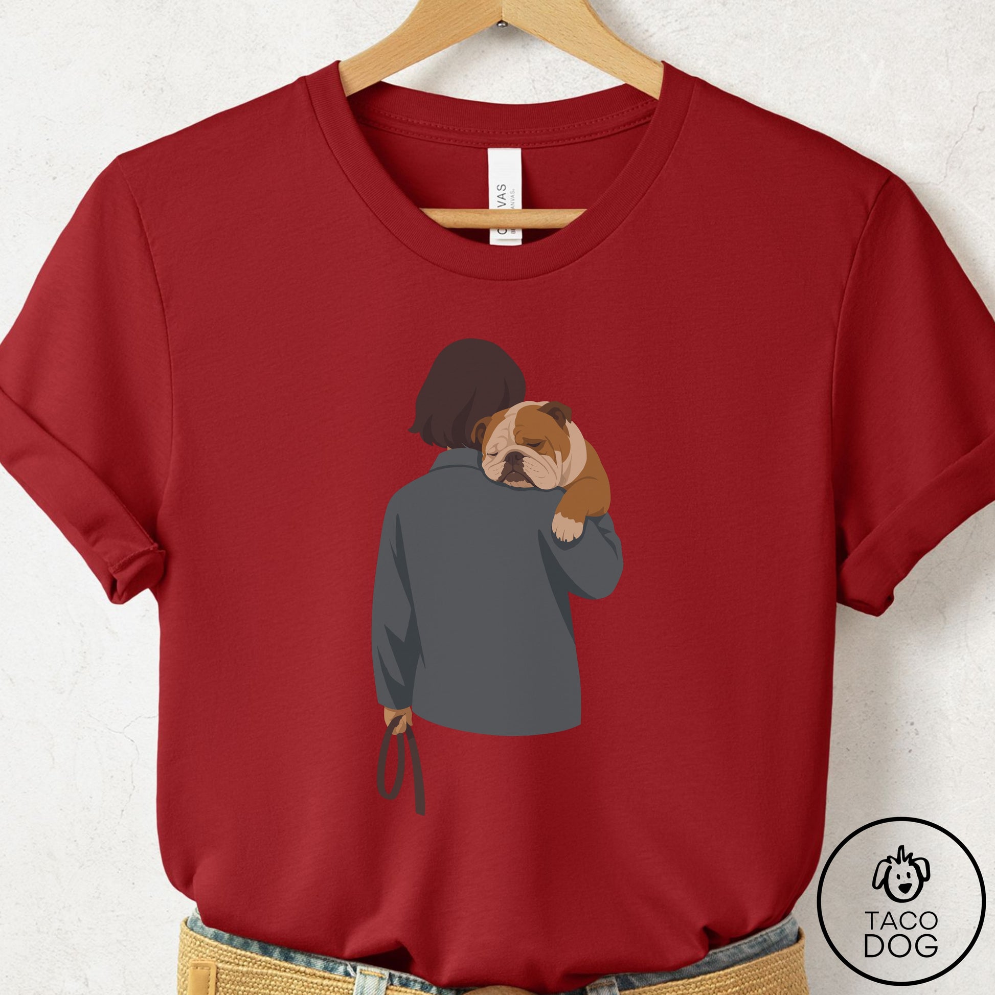 English Bulldog Carry T-Shirt Canvas Red Taco-Dog