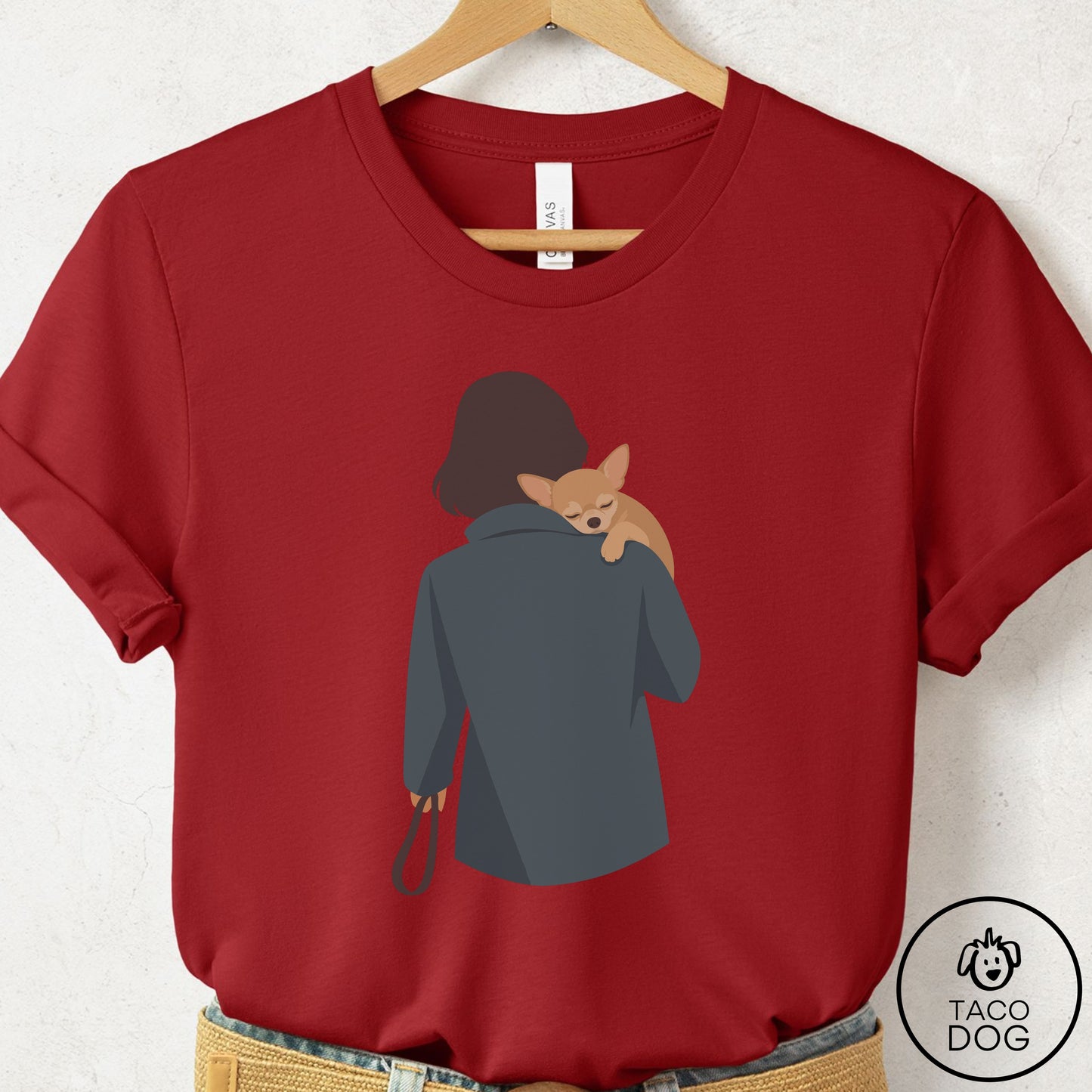 Chihuahua Carry T-Shirt Canvas Red Taco-Dog