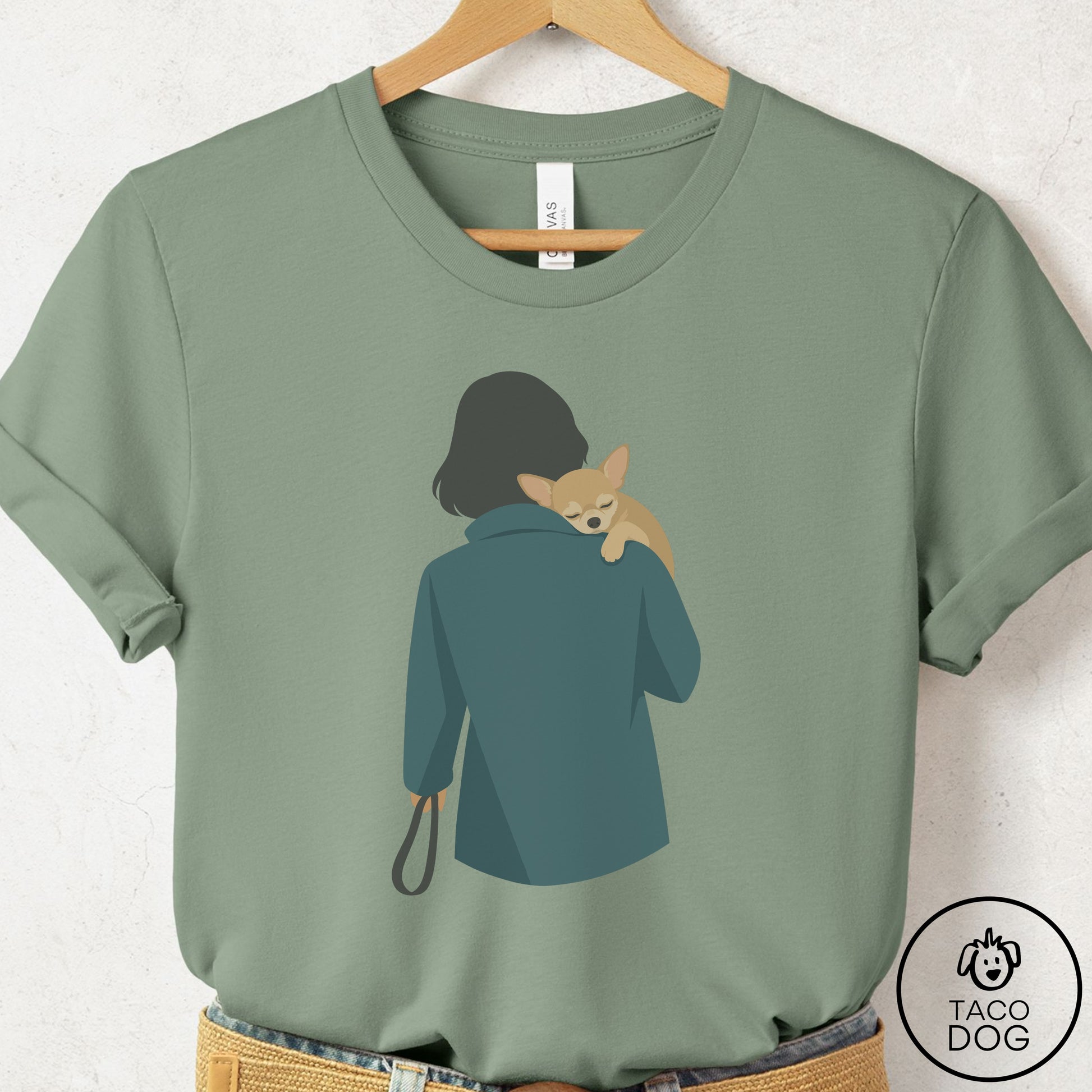 Chihuahua Carry T-Shirt Sage Taco-Dog