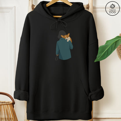 Corgi Carry Hoodie Black Taco-Dog
