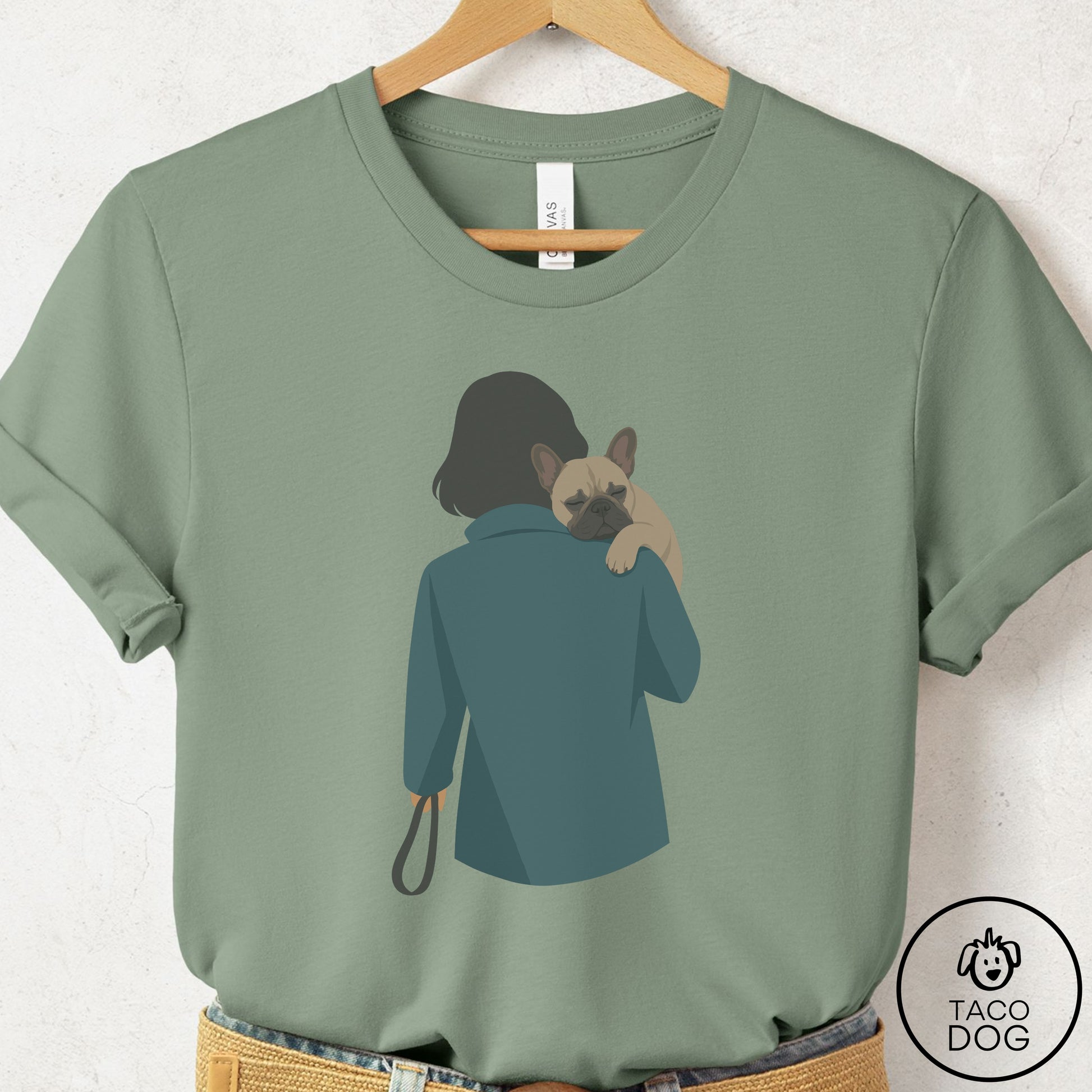 French Bulldog Frenchie Carry T-Shirt Sage Taco-Dog