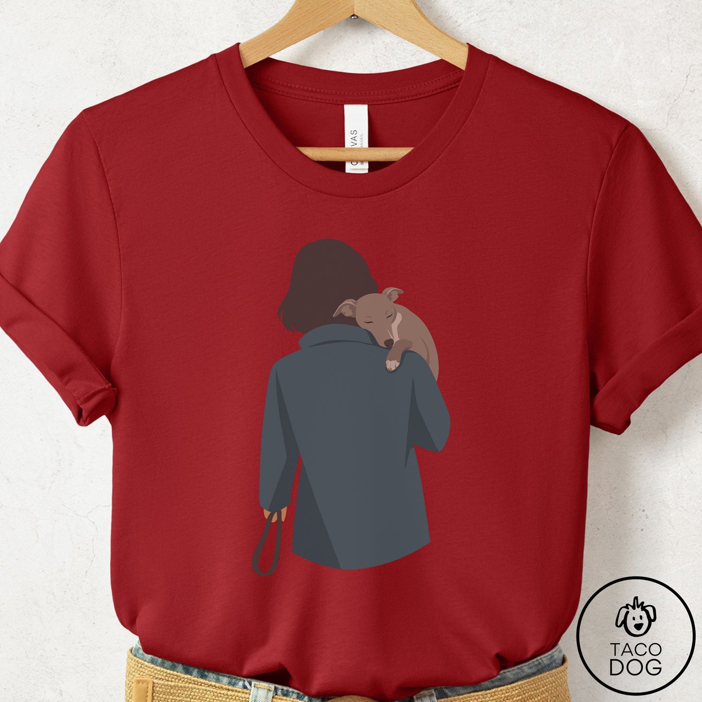 Italian Greyhound Whippet Carry T-Shirt Canvas Red Taco-Dog