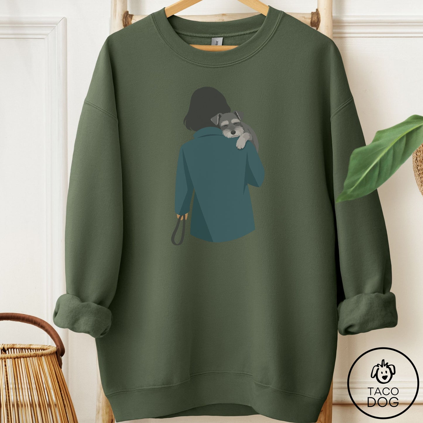 Schnauzer Carry Sweatshirt Military Green Taco-Dog