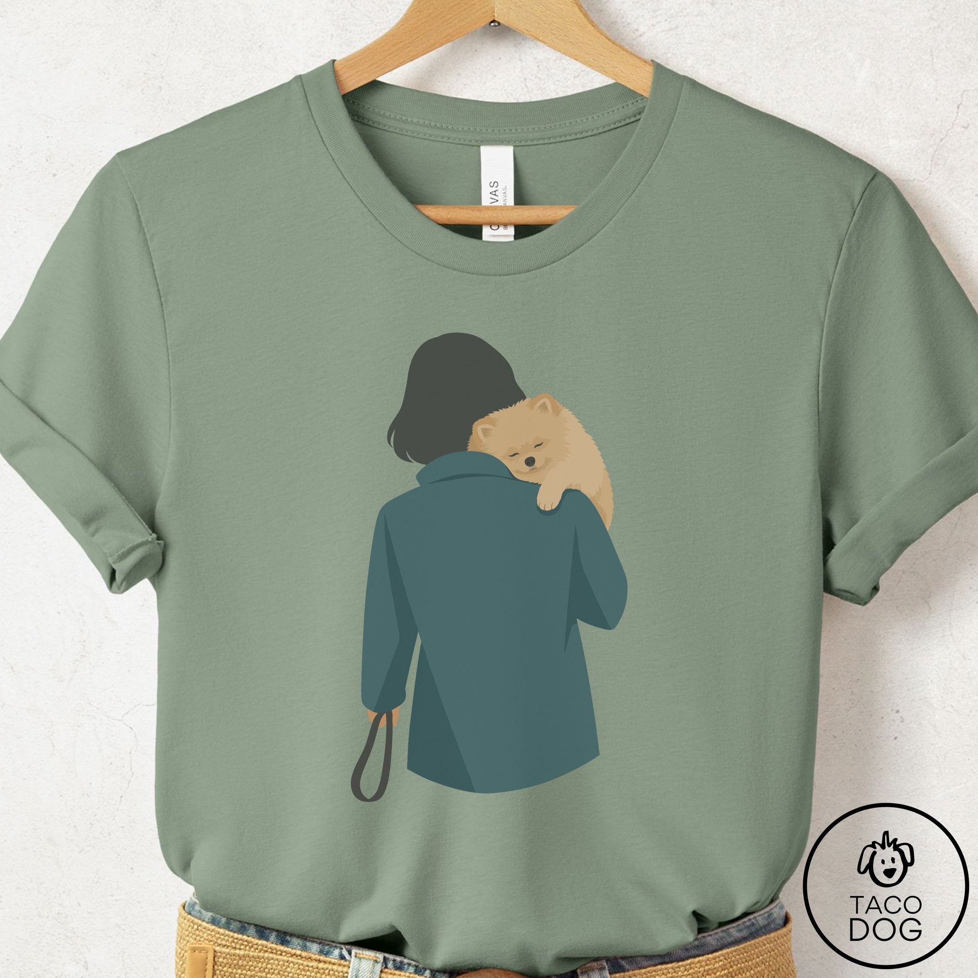 Pomeranian Carry T-Shirt Sage Taco-Dog