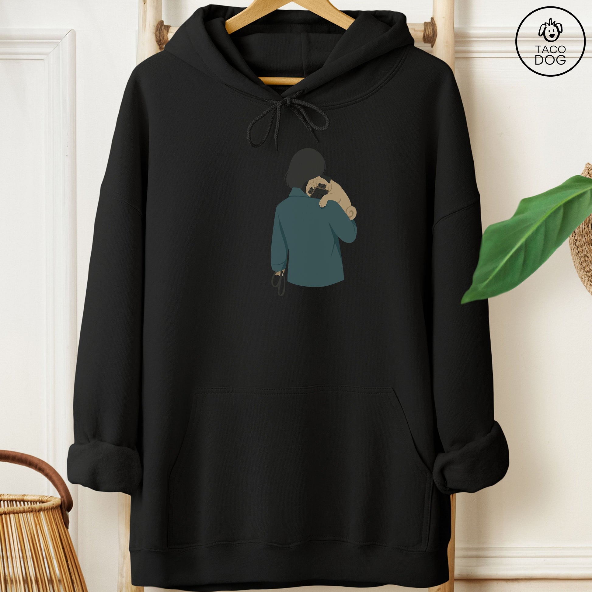 Pug Carry Hoodie Black Taco-Dog