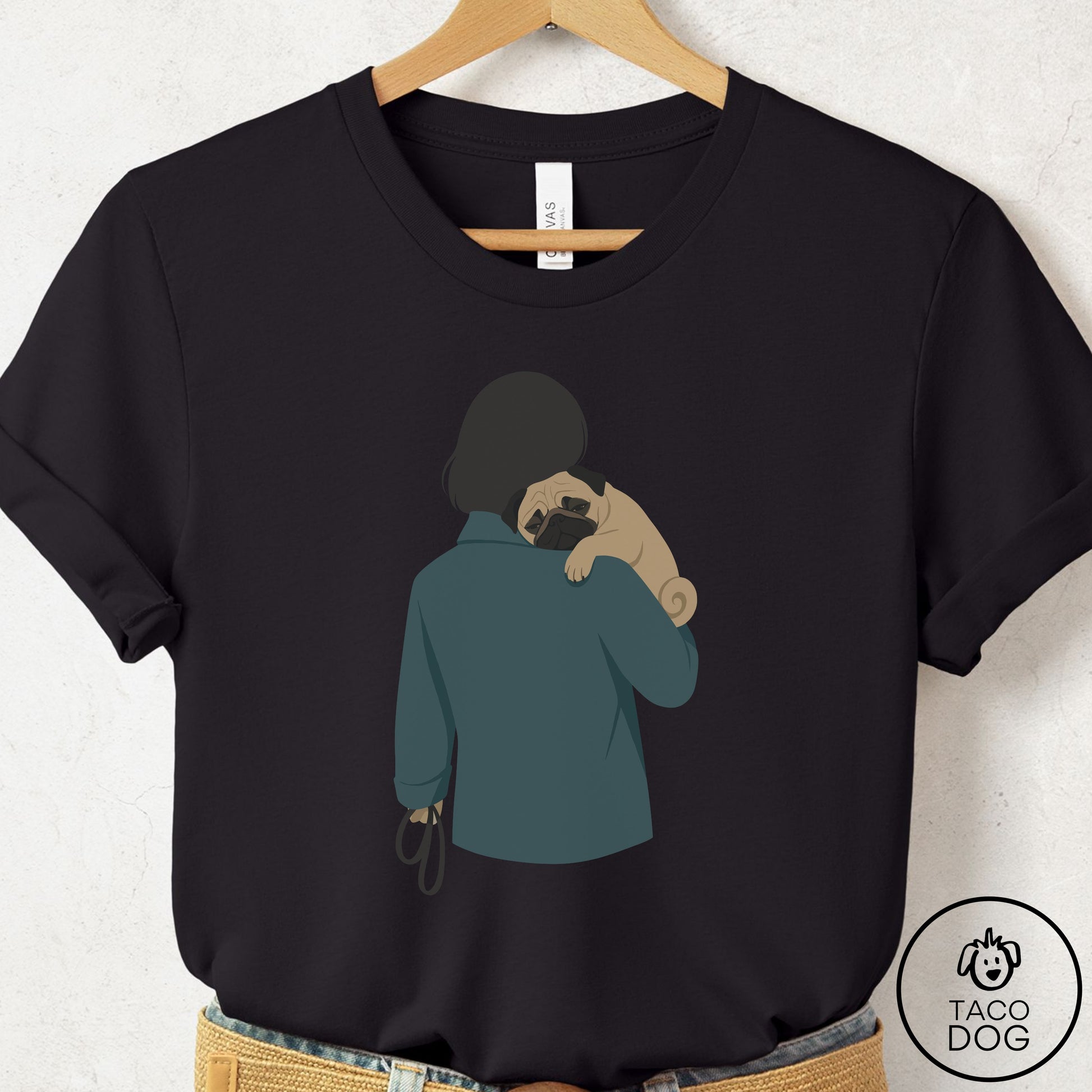Pug Carry T-Shirt Black Taco-Dog