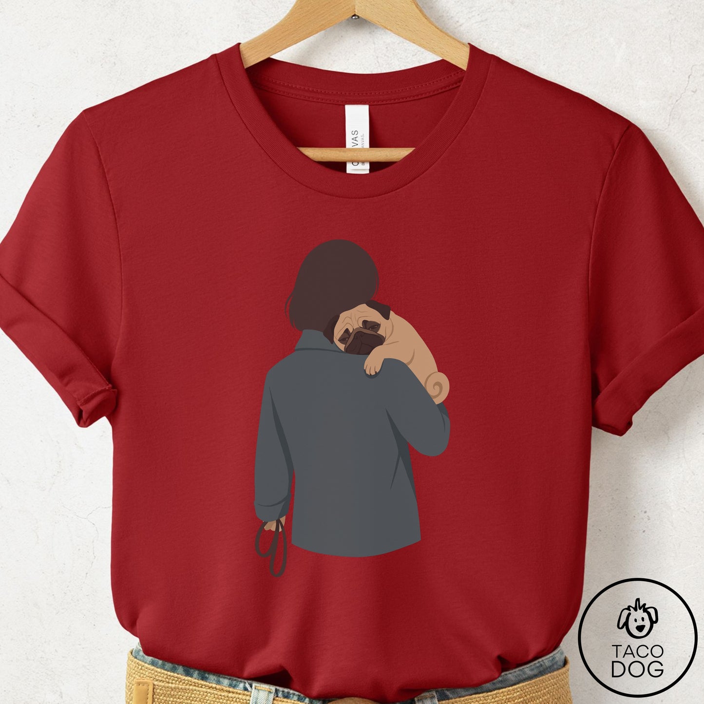 Pug Carry T-Shirt Canvas Red Taco-Dog