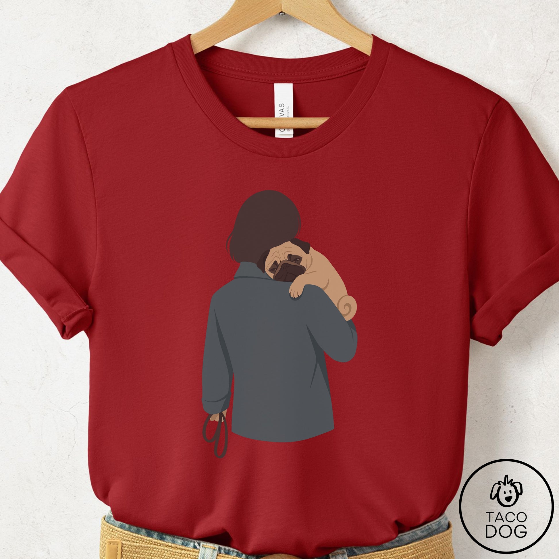 Pug Carry T-Shirt Canvas Red Taco-Dog