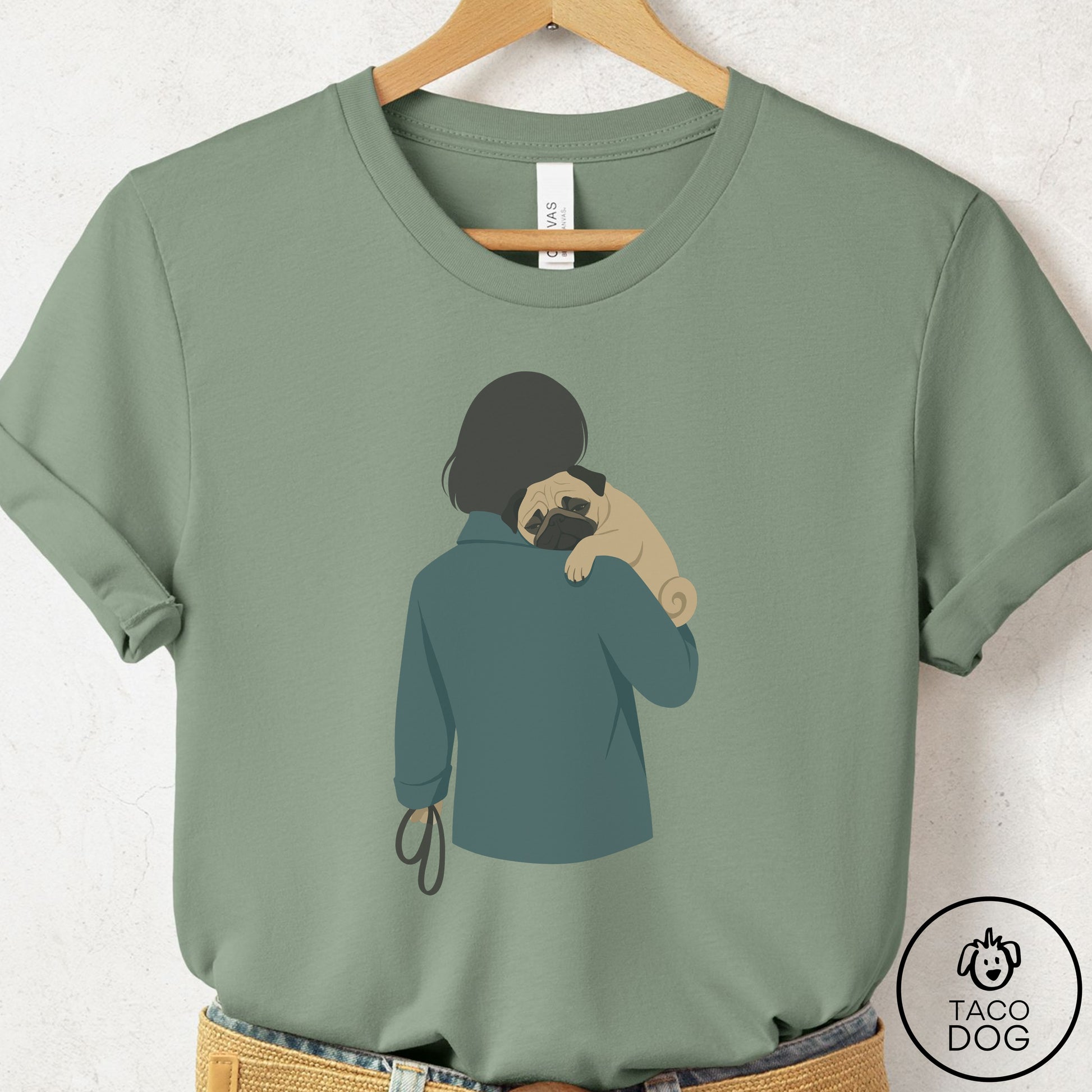 Pug Carry T-Shirt Sage Taco-Dog