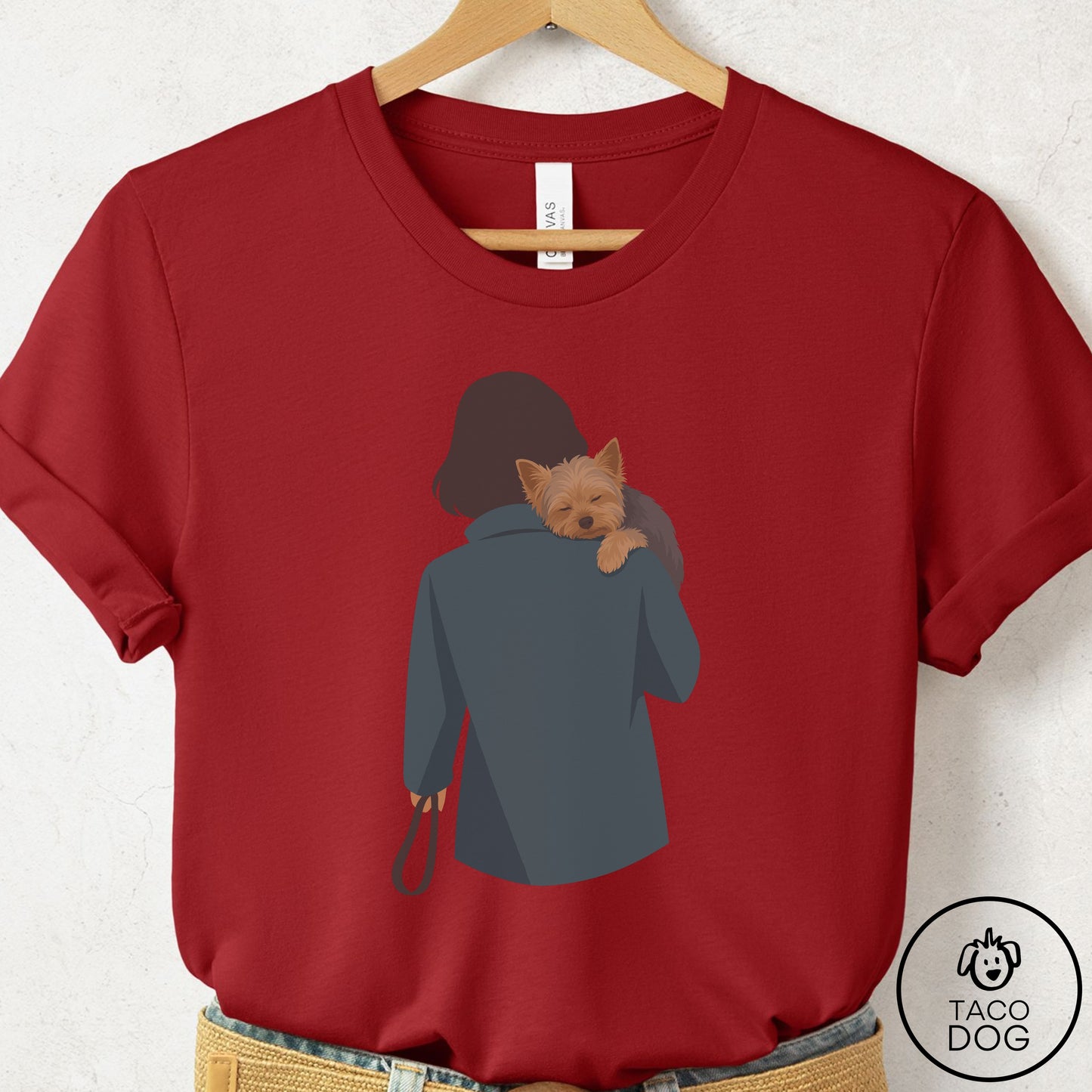 Yorkshire Terrier Yorkie Carry T-Shirt Canvas Red Taco-Dog