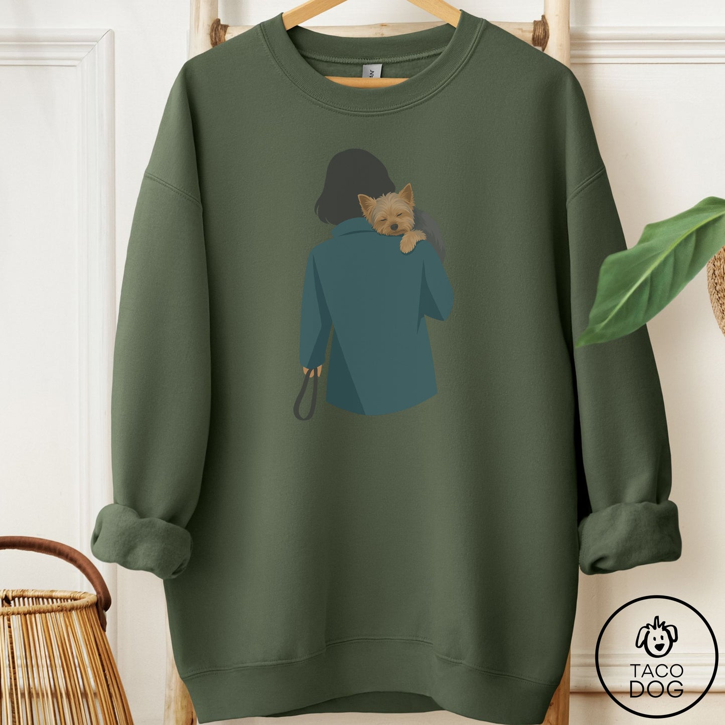 Yorkshire Terrier Yorkie Carry Sweatshirt Military Green Taco-Dog