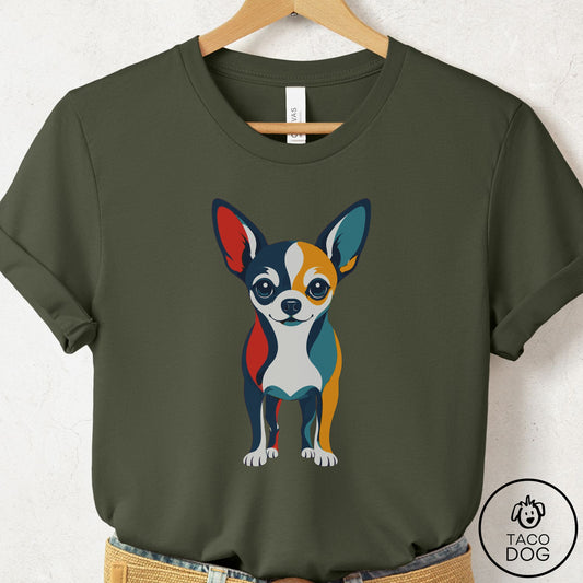 Chihuahua Color Block T-Shirt Military Green Taco-Dog