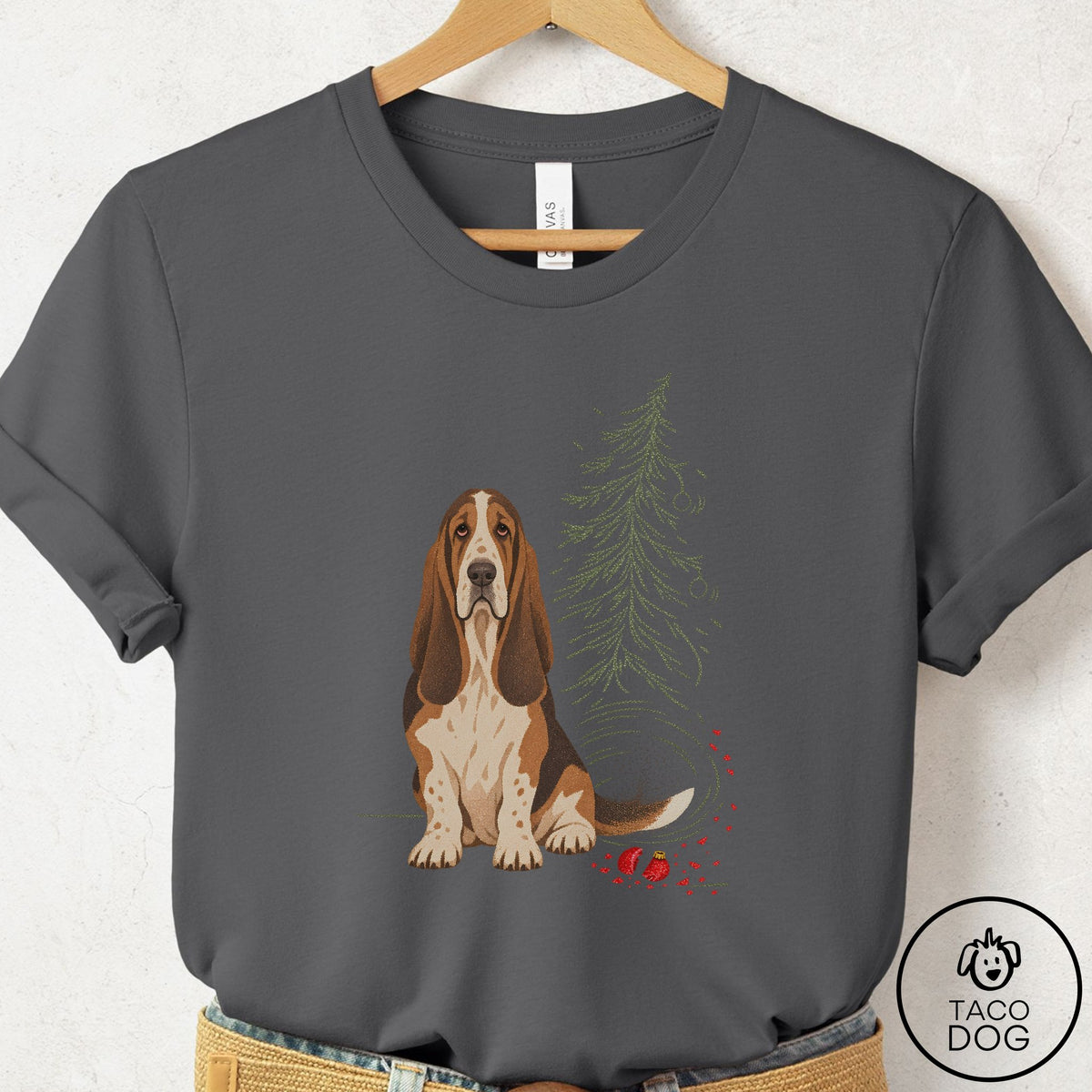 Basset Hound Christmas Joy T-Shirt Asphalt Taco-Dog