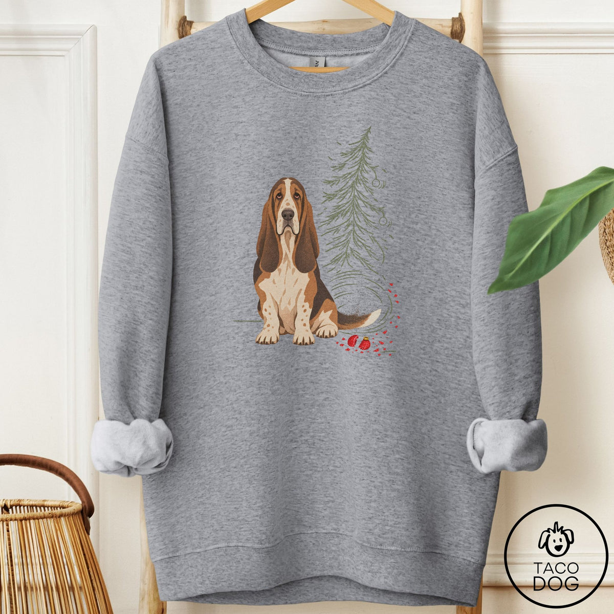 Basset Hound Christmas Joy Sweatshirt Graphite Heather Taco-Dog