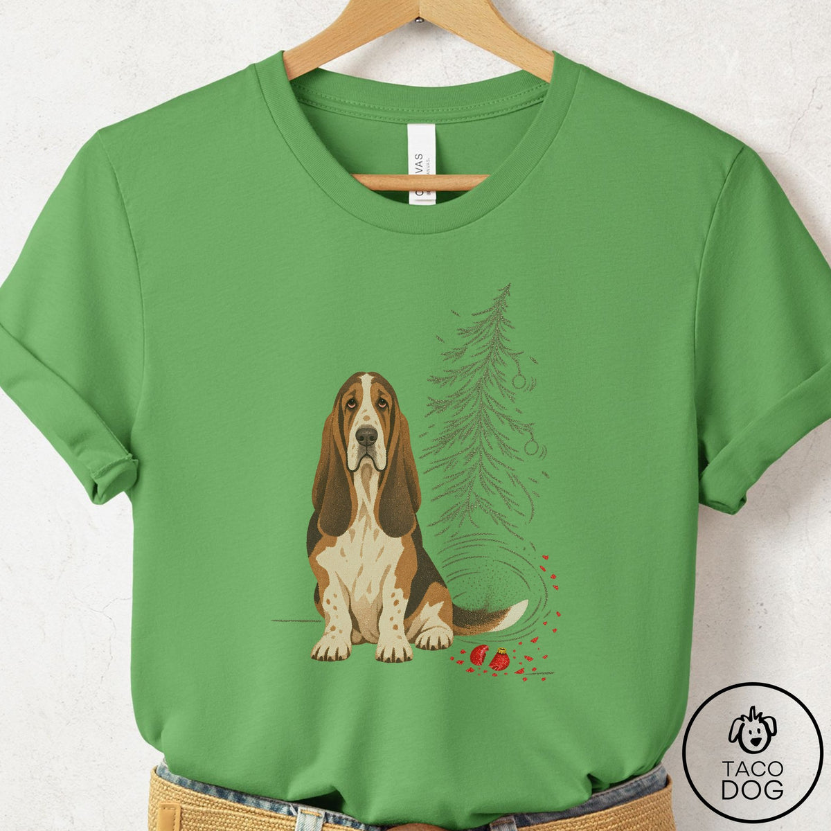 Basset Hound Christmas Joy T-Shirt Leaf Taco-Dog