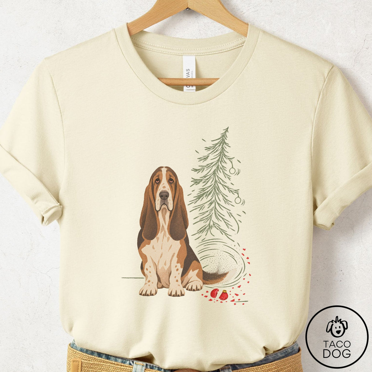 Basset Hound Christmas Joy T-Shirt Natural Taco-Dog