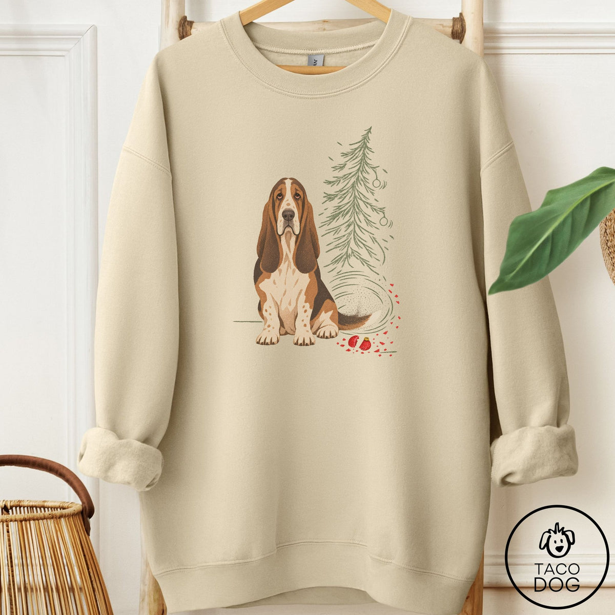 Basset Hound Christmas Joy Sweatshirt Sand Taco-Dog