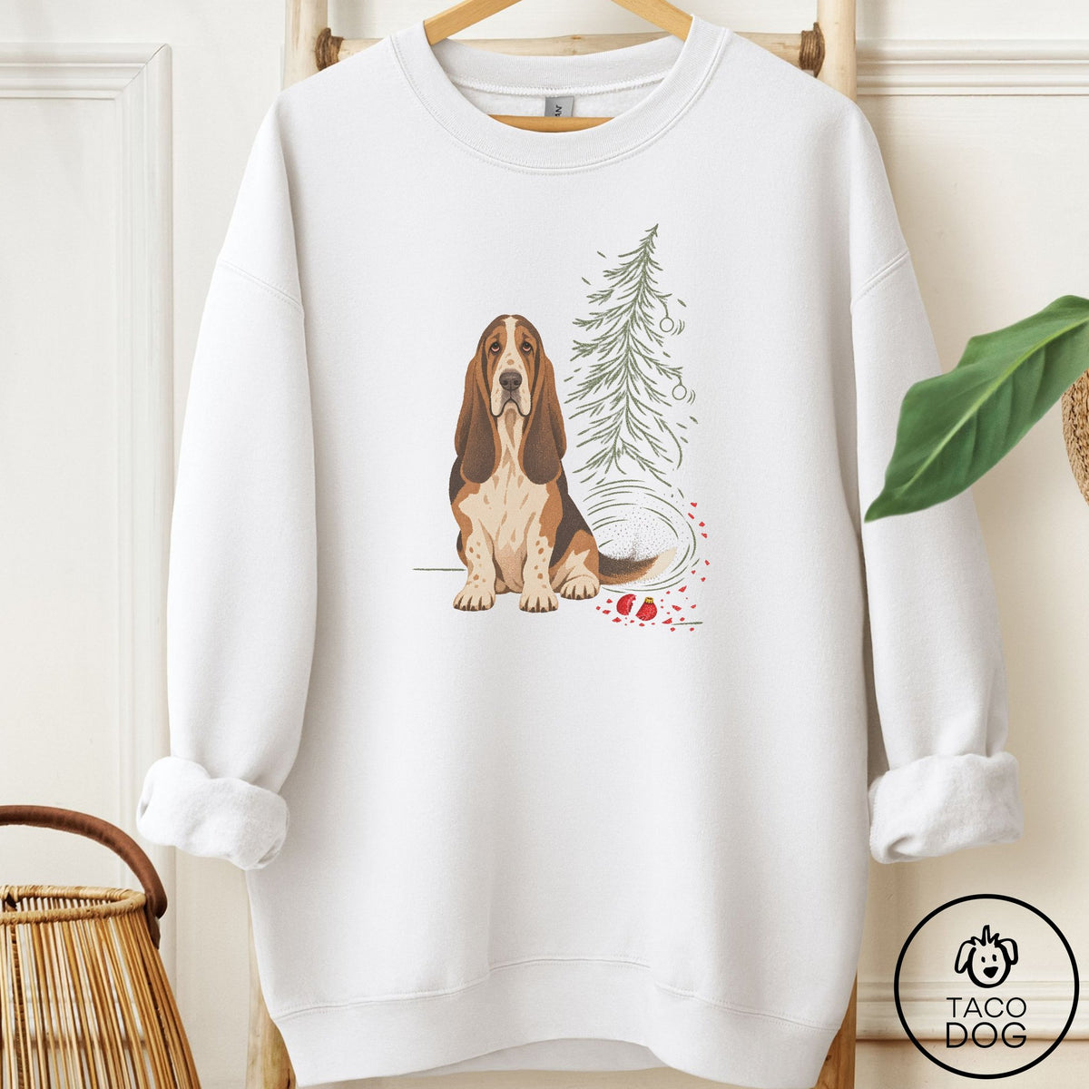 Basset Hound Christmas Joy Sweatshirt White Taco-Dog