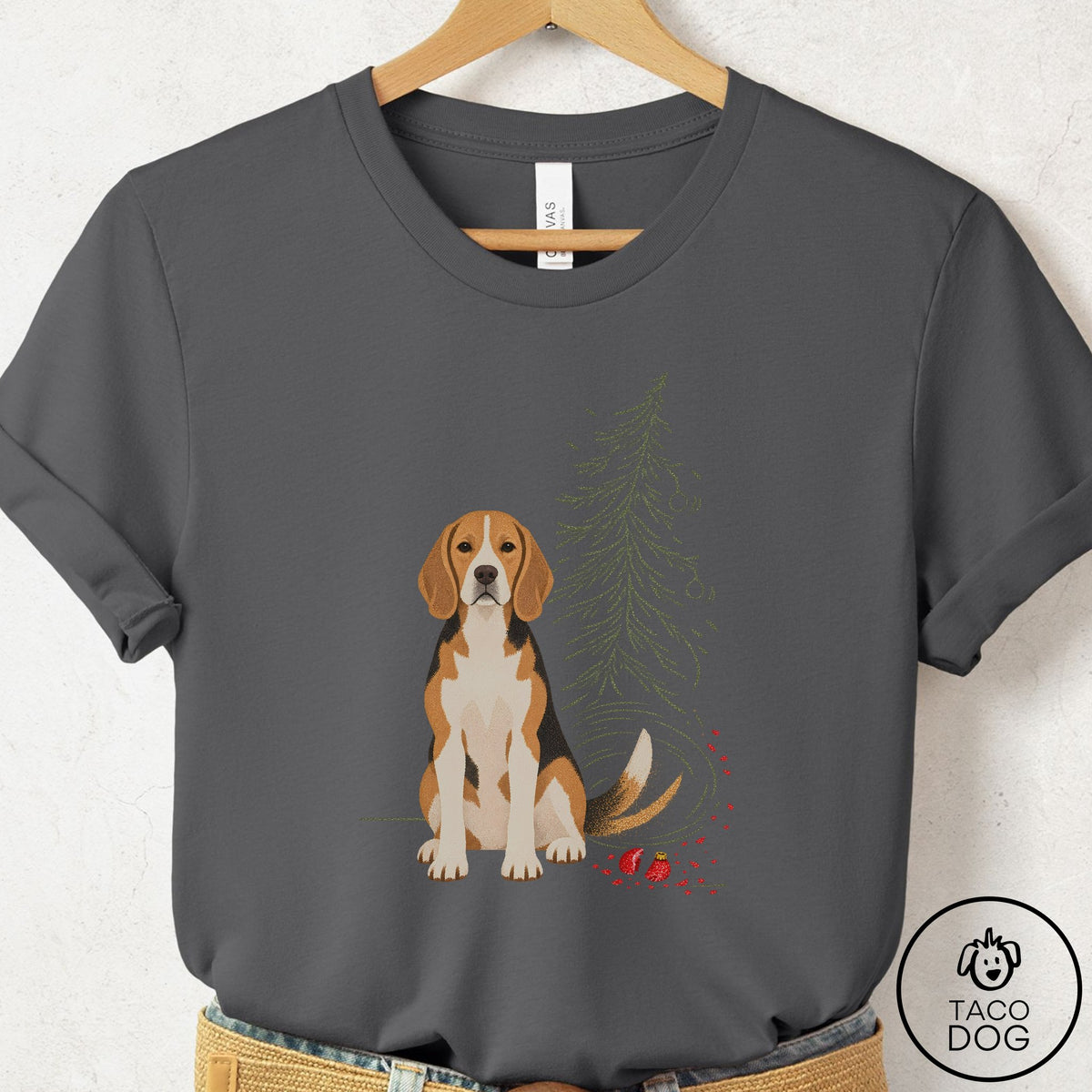 Beagle Christmas Joy T-Shirt Asphalt Taco-Dog