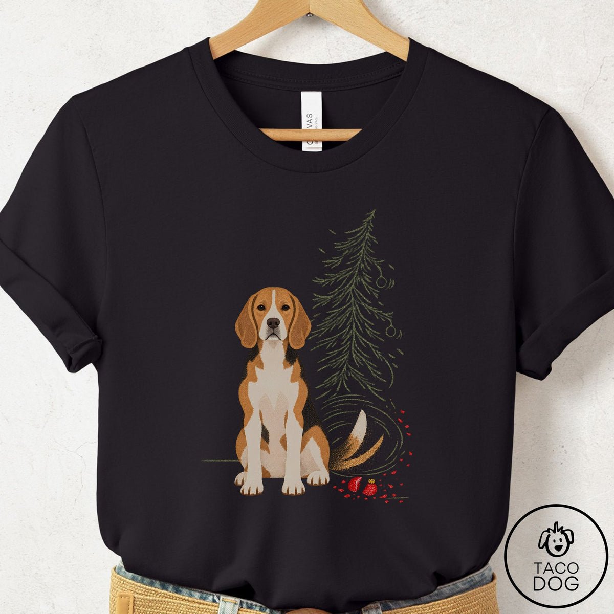 Beagle Christmas Joy T-Shirt Black Taco-Dog