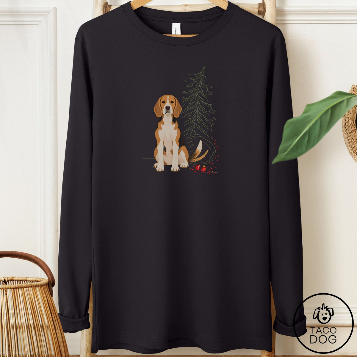 Beagle Christmas Joy Long Sleeve Tee Black Taco-Dog