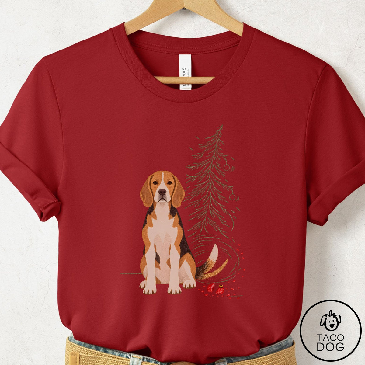 Beagle Christmas Joy T-Shirt Canvas Red Taco-Dog
