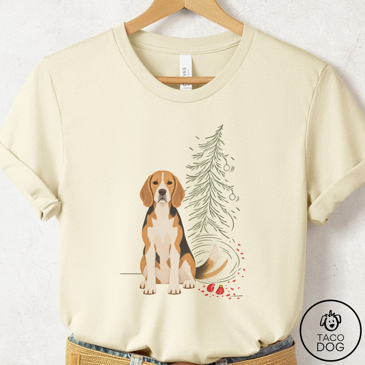 Beagle Christmas Joy T-Shirt Natural Taco-Dog