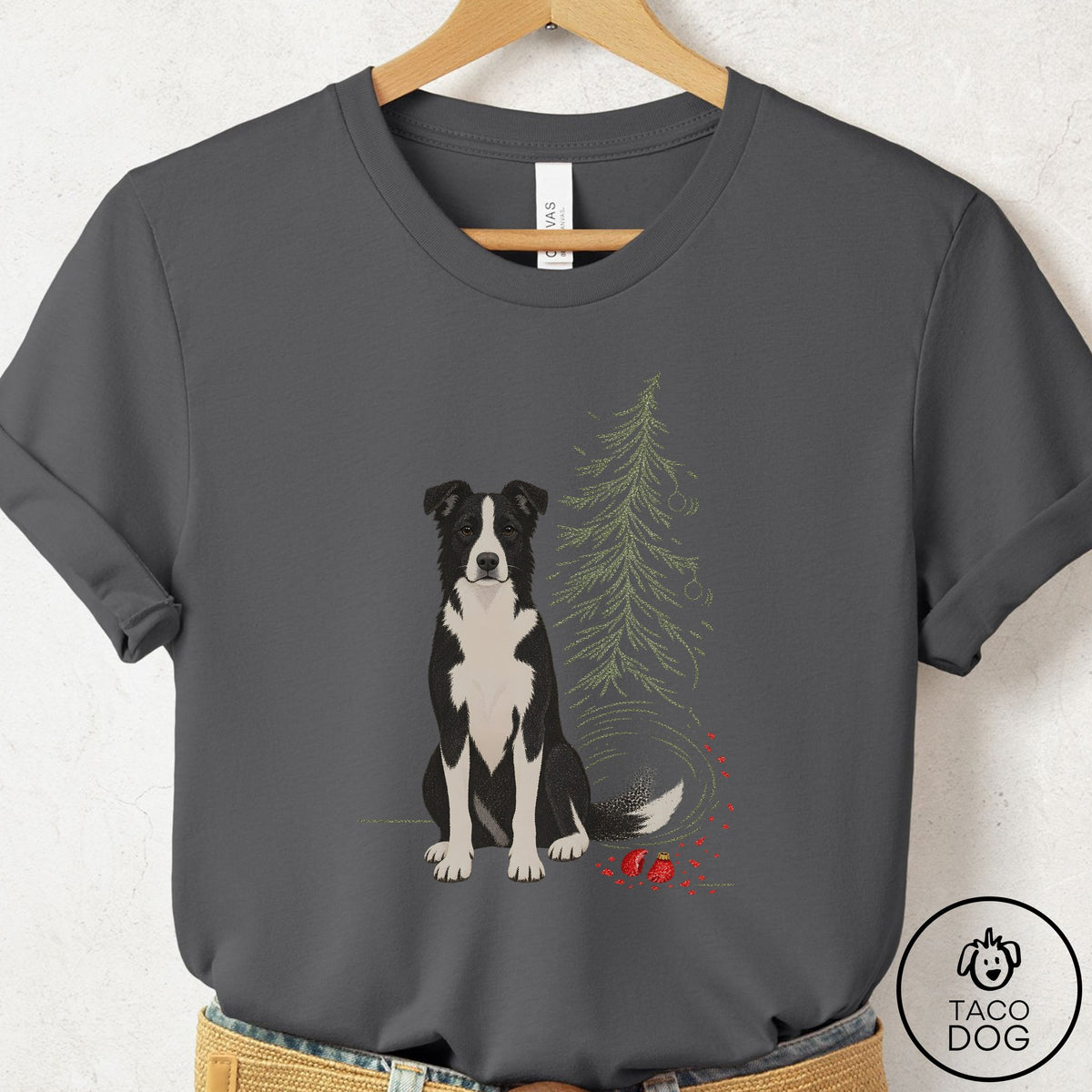 Border Collie Christmas Joy T-Shirt Asphalt Taco-Dog